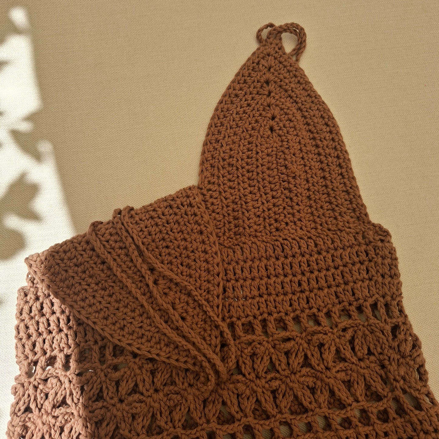 Brown openwork crochet summer dress