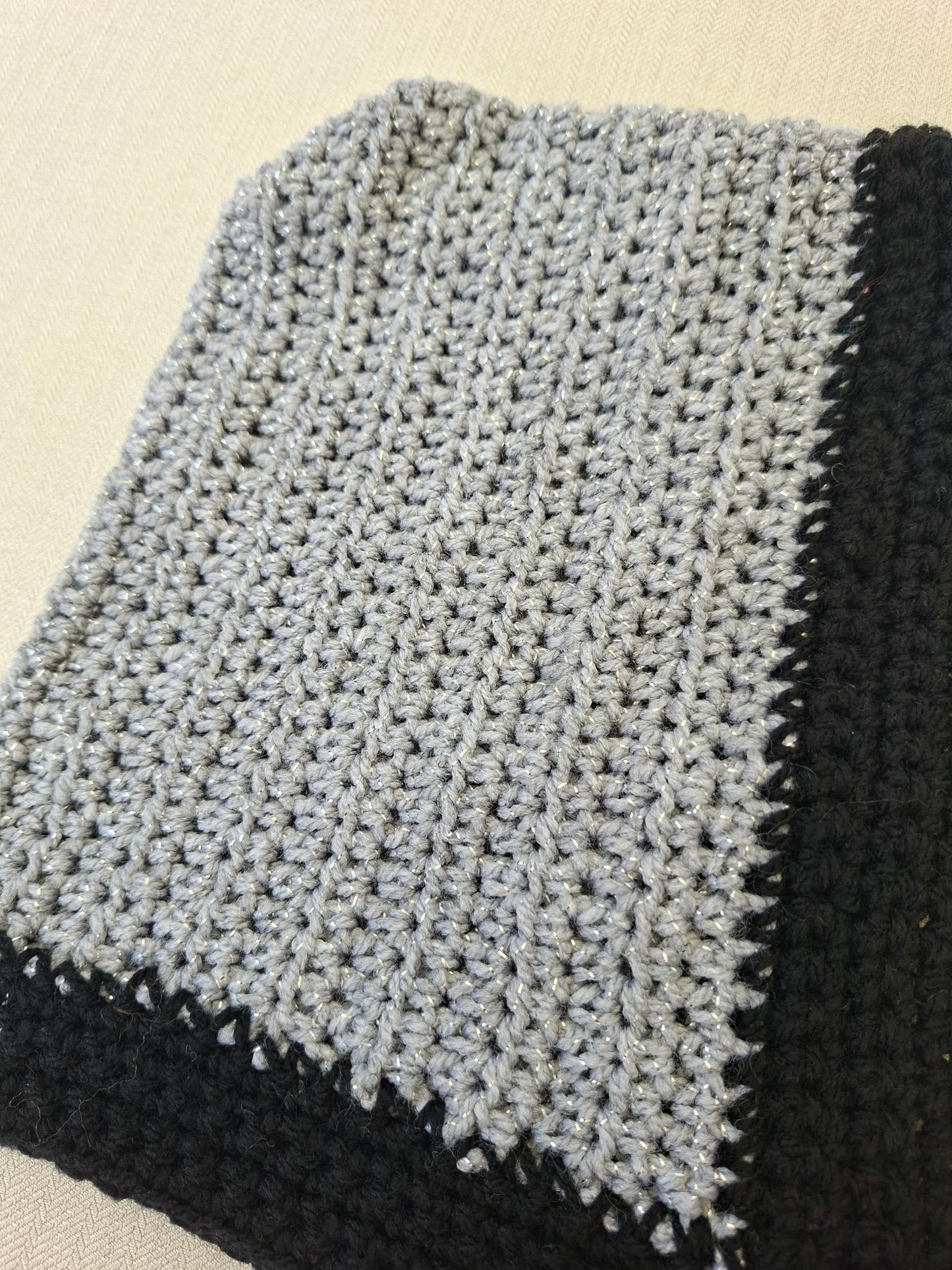 Grey crochet balaclava with ties