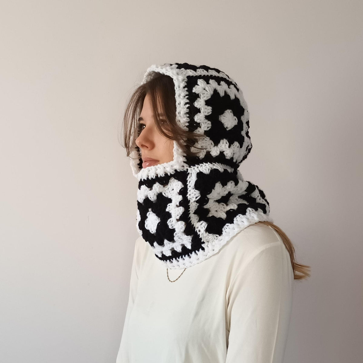 Black & White Granny Square Balaclava Crochet Pattern – PDF Crochet Pattern