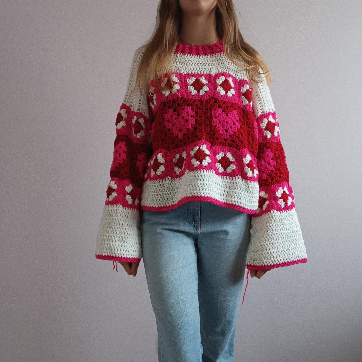 Crochet Sweater Pattern with Hearts – PDF Crochet Pattern