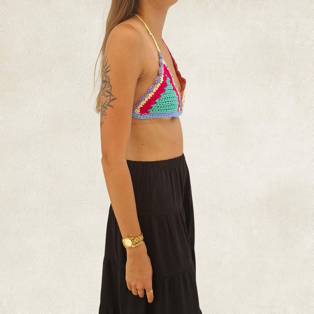 Top "bikini" multicolore en crochet