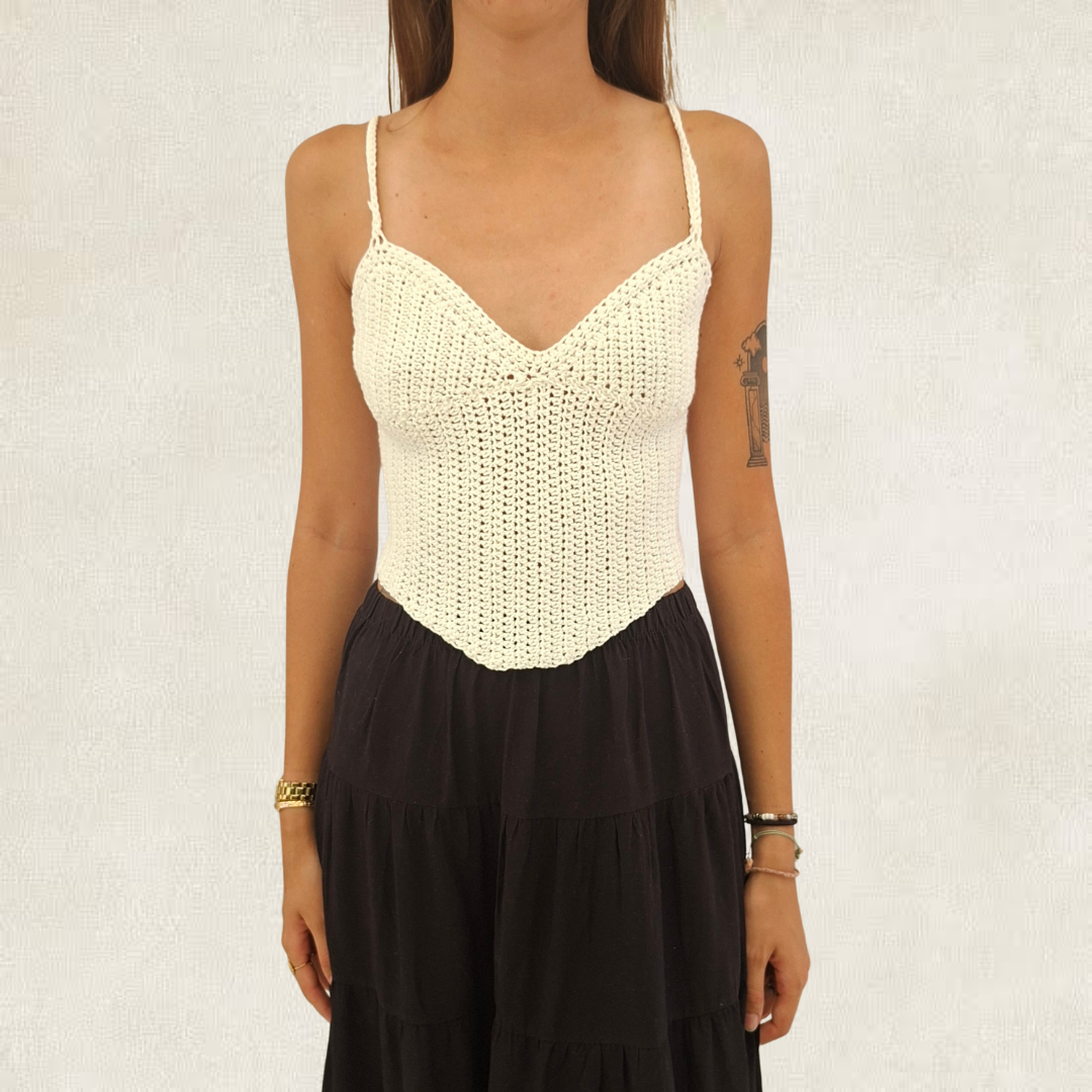 White crocheted "corset" top