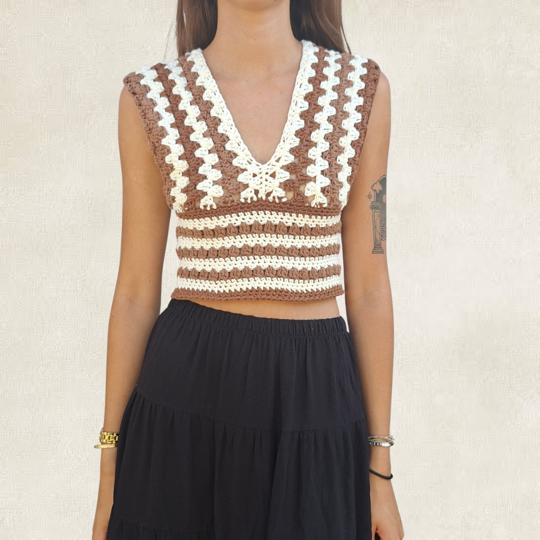 Brown crochet cut-out top