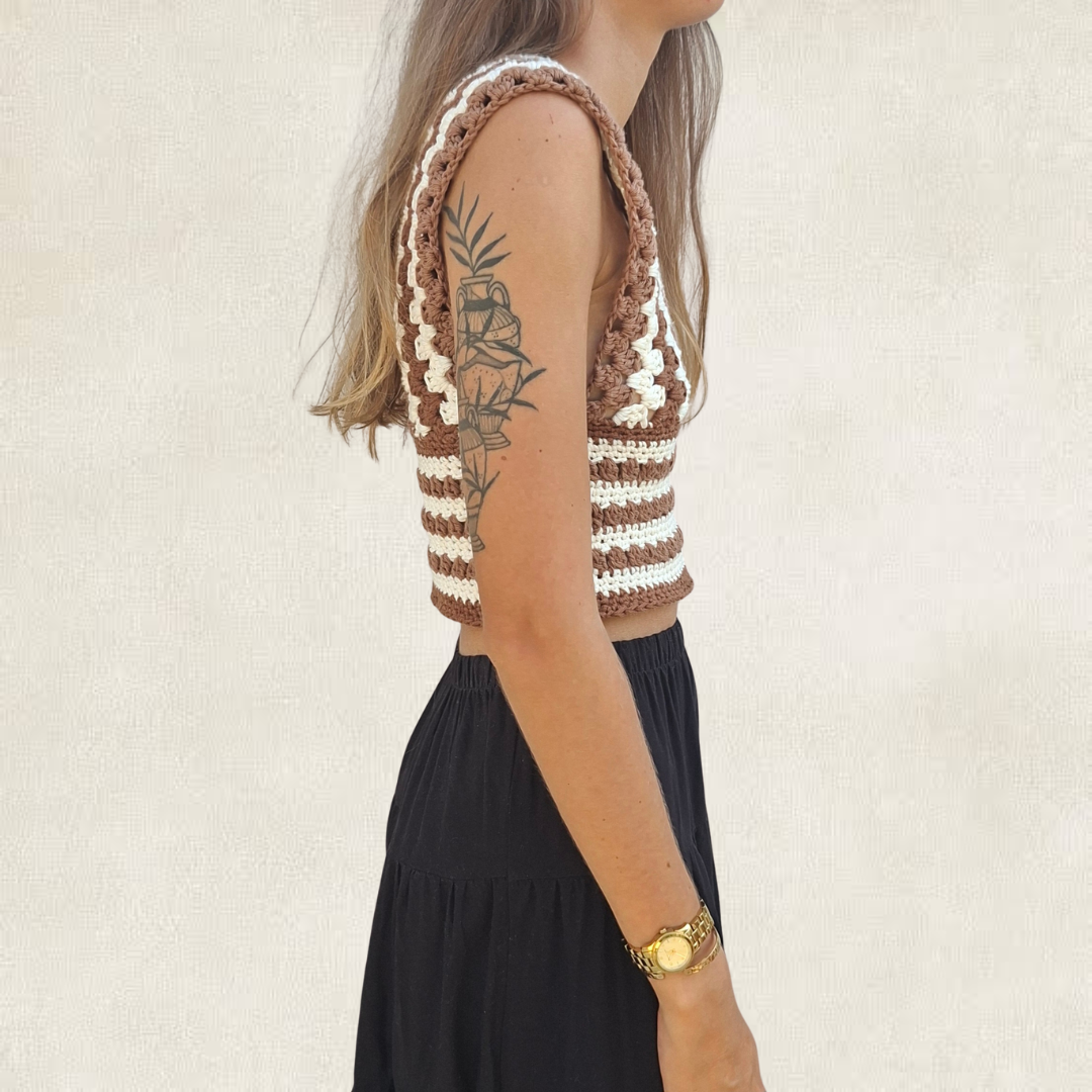 Brown crochet cut-out top