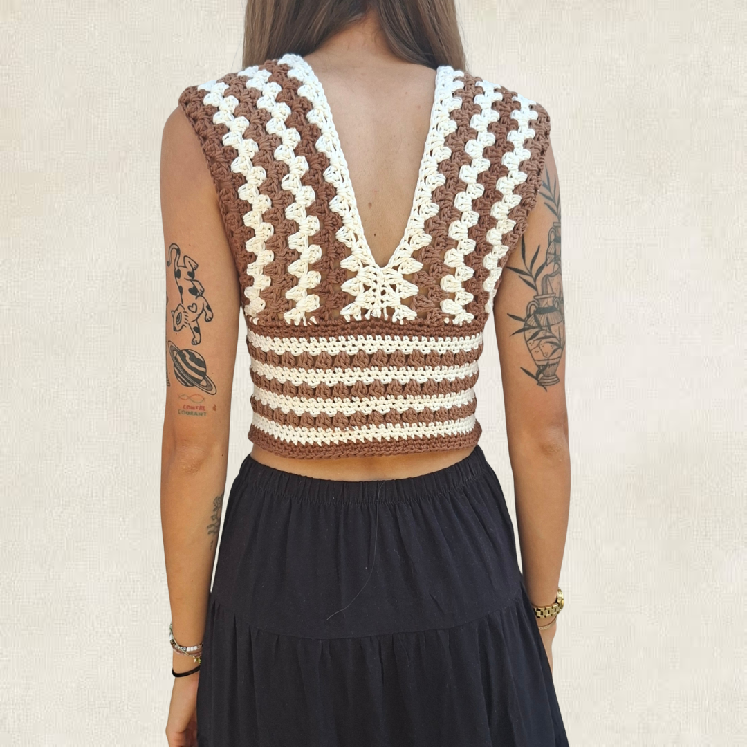 Brown crochet cut-out top