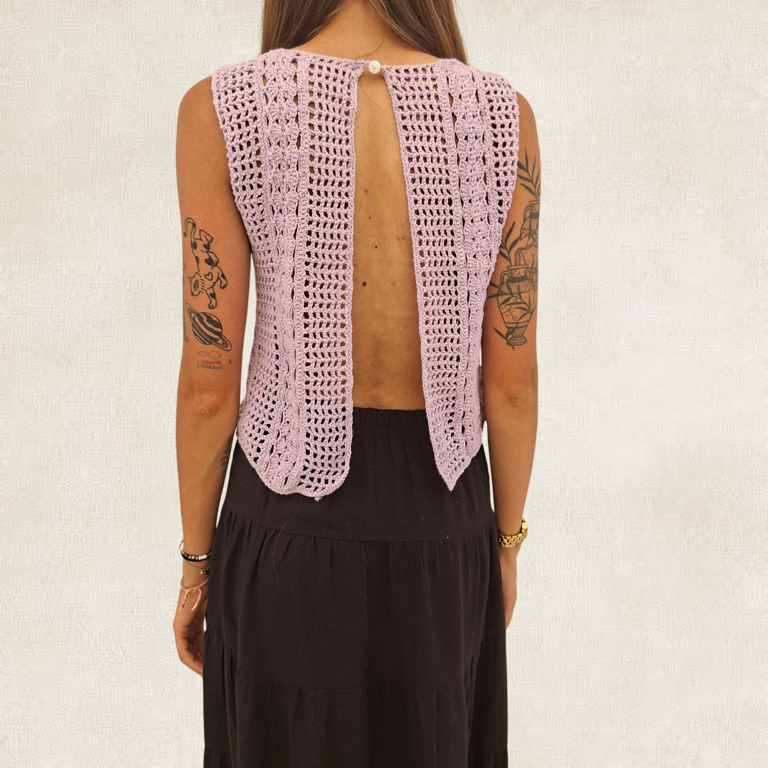 Lilac backless crochet lace tank top