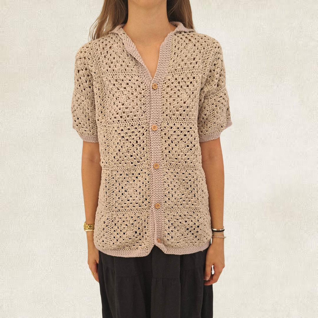 Brown granny square shirt