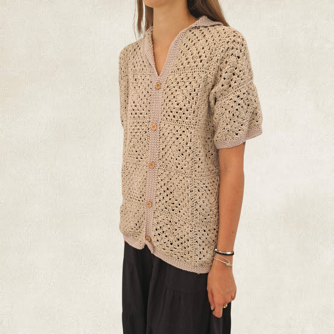 Brown granny square shirt