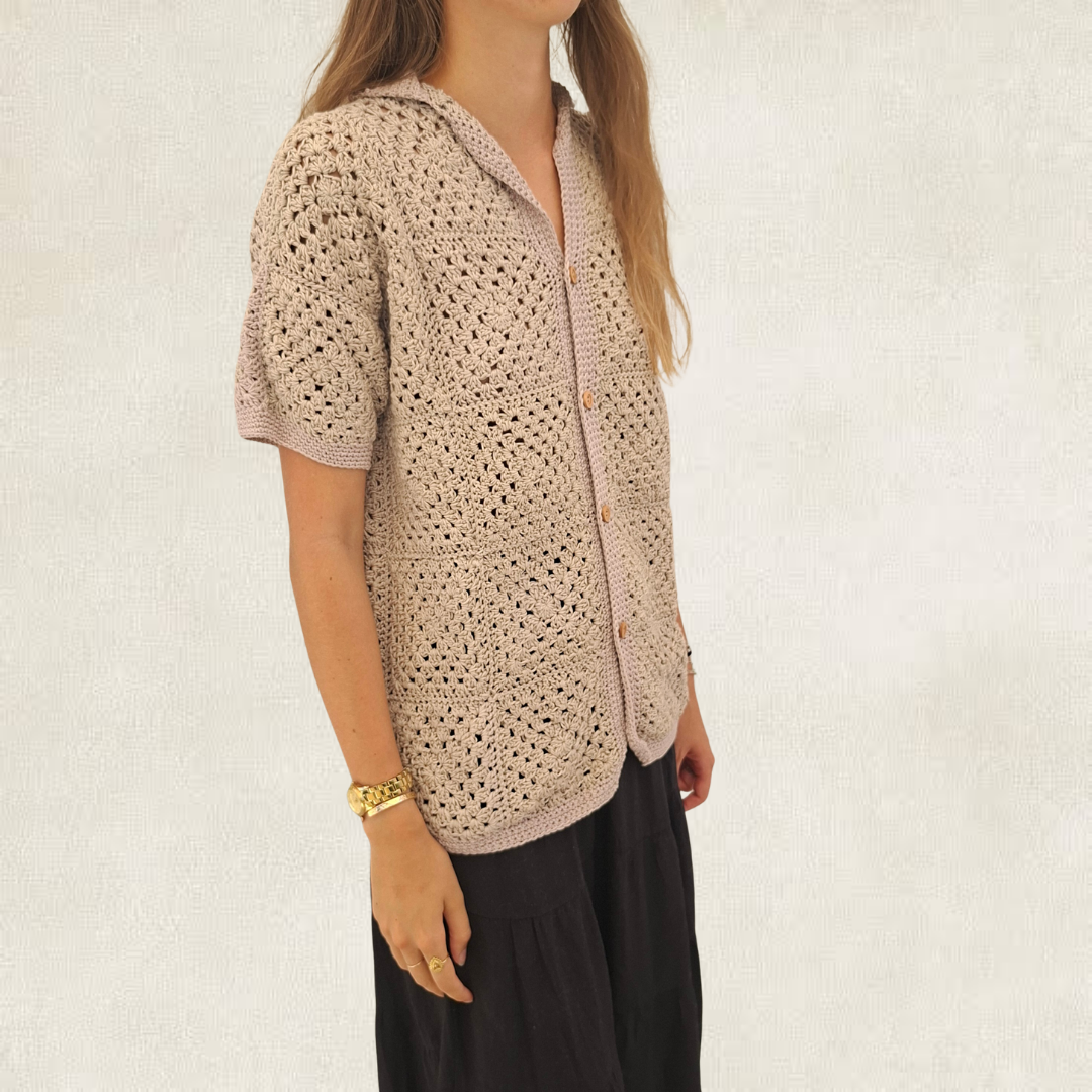 Brown granny square shirt