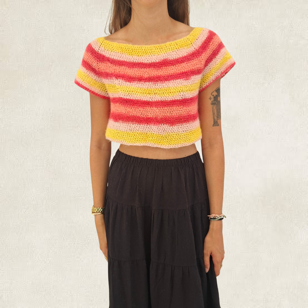 Multicolor striped crochet crop top