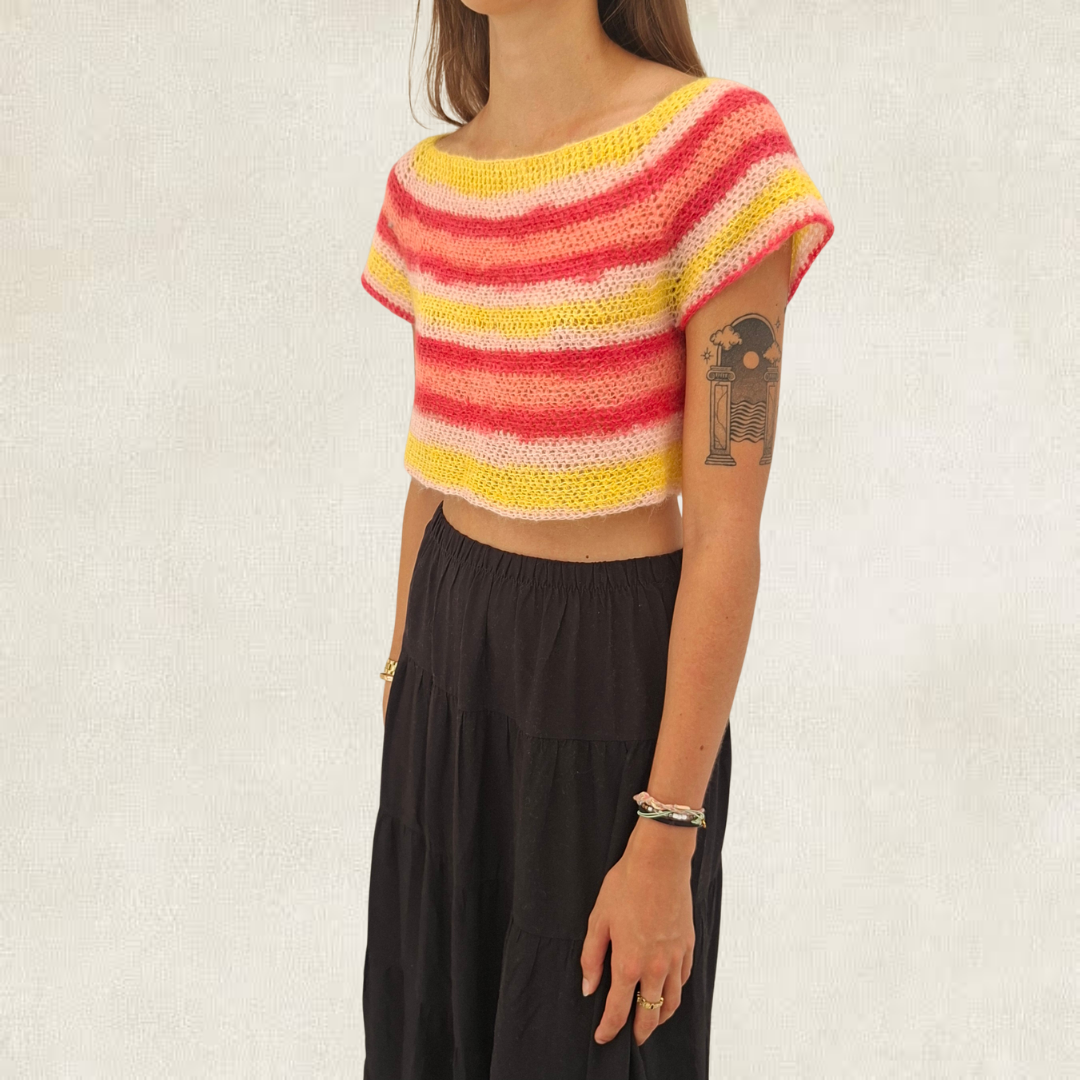 Multicolor striped crochet crop top