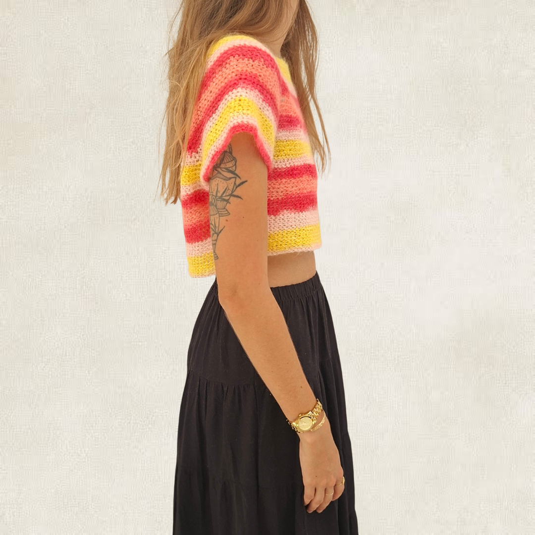 Multicolor striped crochet crop top