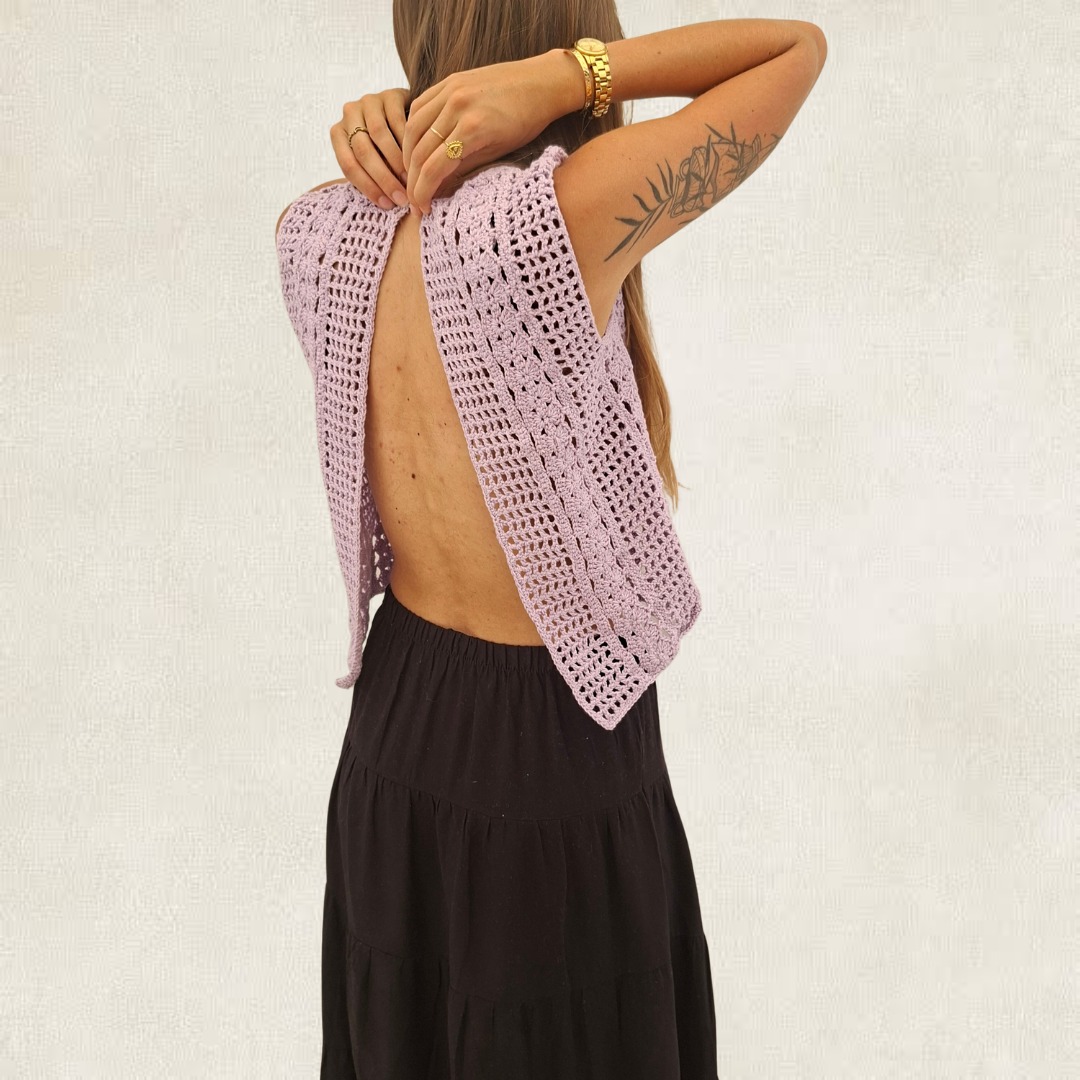 Lilac backless crochet lace tank top