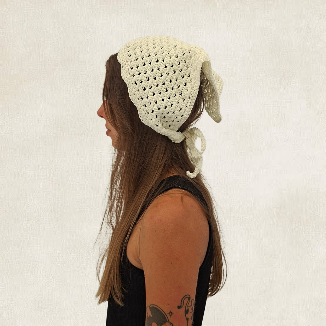 White crocheted bandana