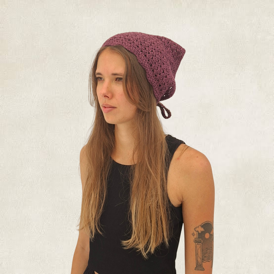 Purple crocheted bandana