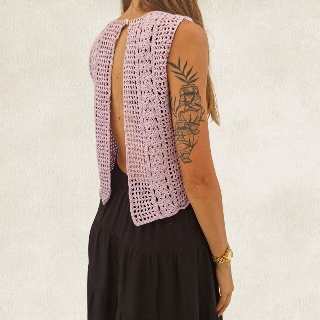 Lilac backless crochet lace tank top