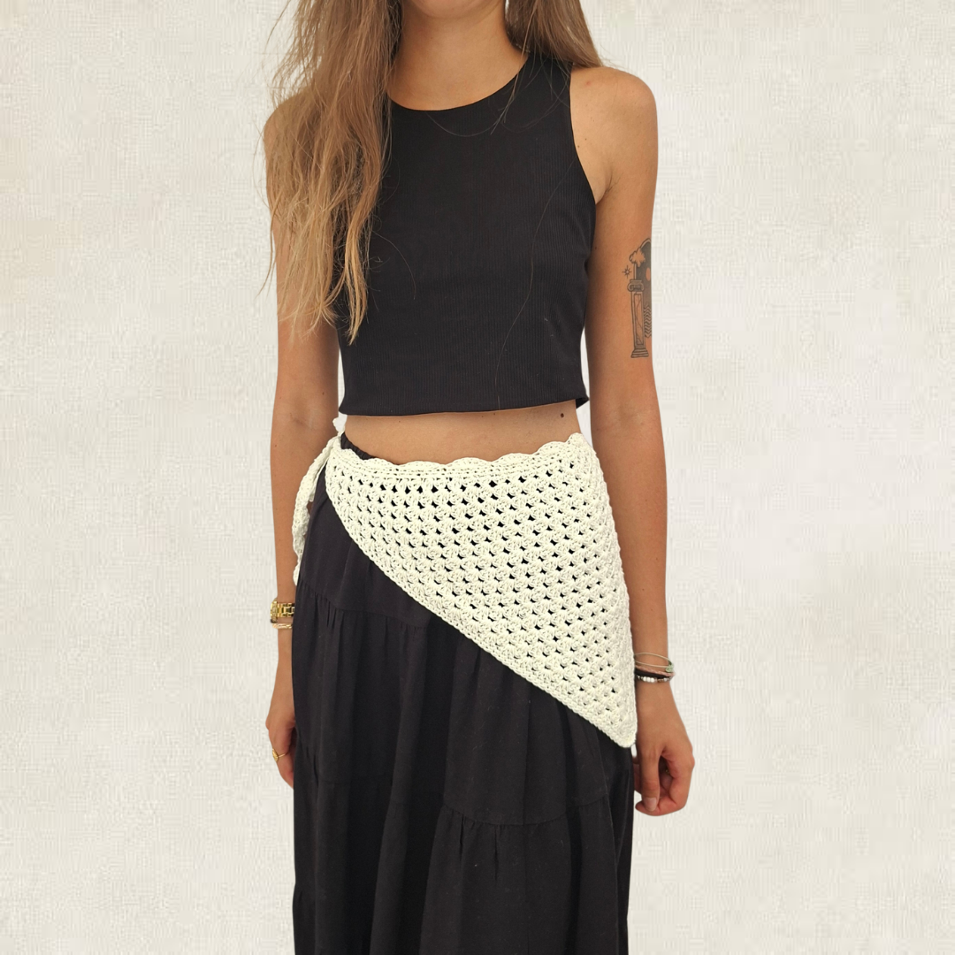 White crocheted bandana