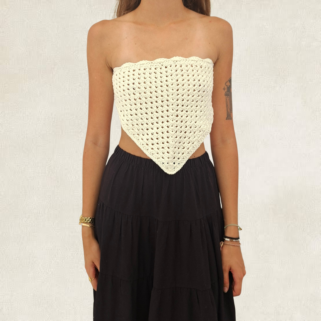 White crocheted bandana