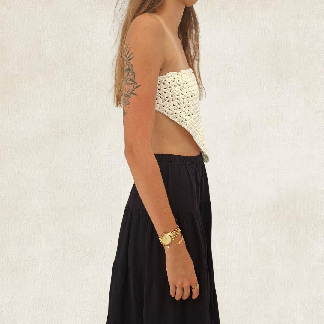 White crocheted bandana