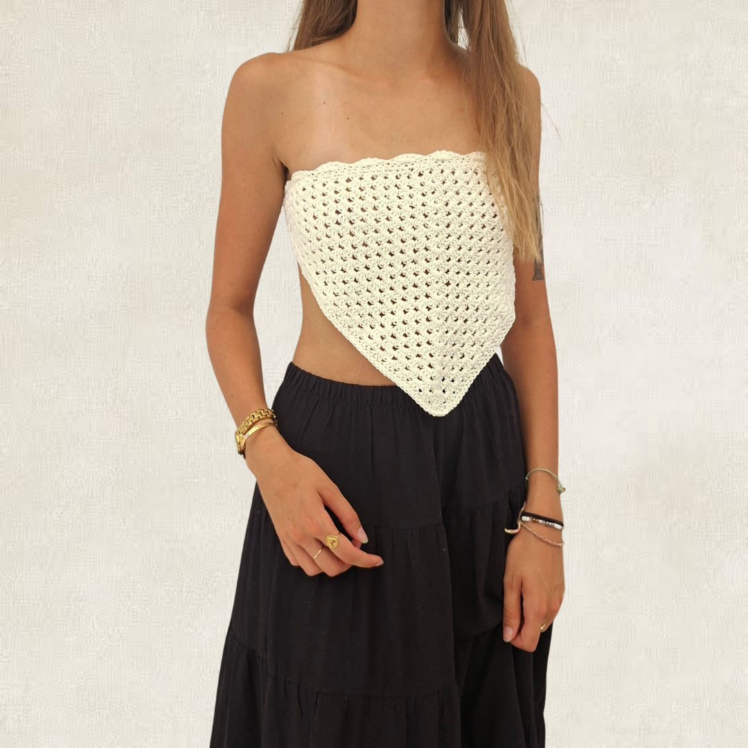White crocheted bandana