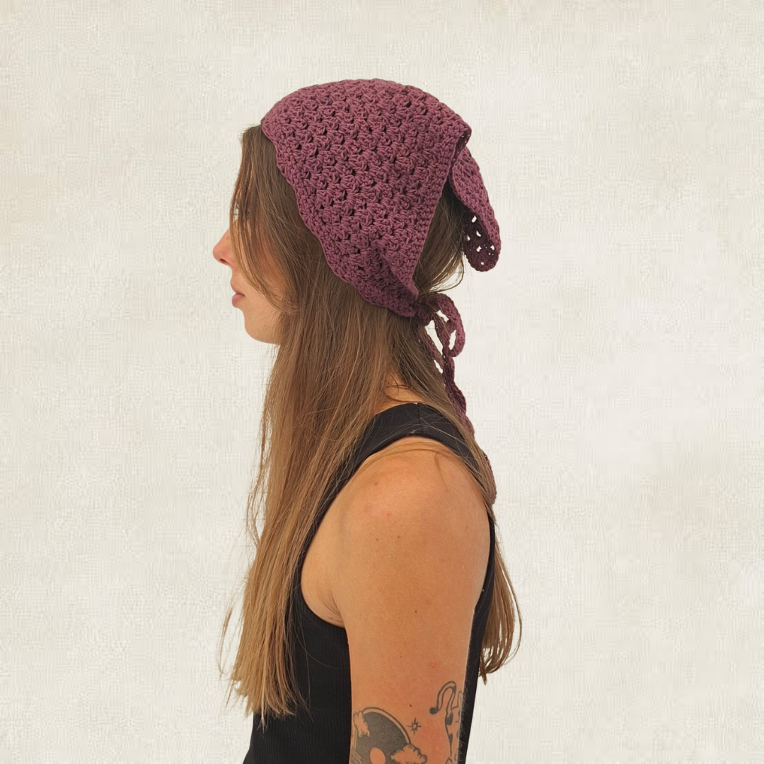 Purple crocheted bandana