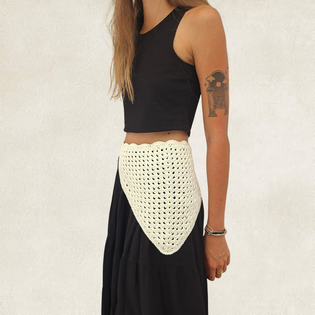 White crocheted bandana