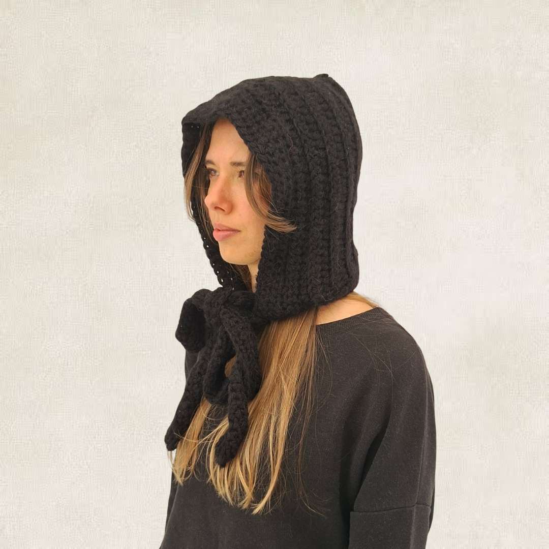 Black crochet tie balaclava