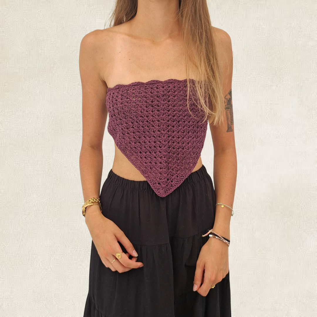 Purple crocheted bandana