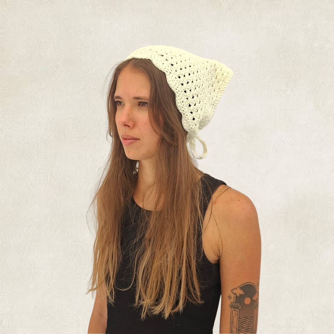 White crocheted bandana