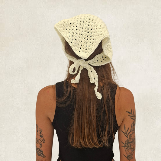 White crocheted bandana
