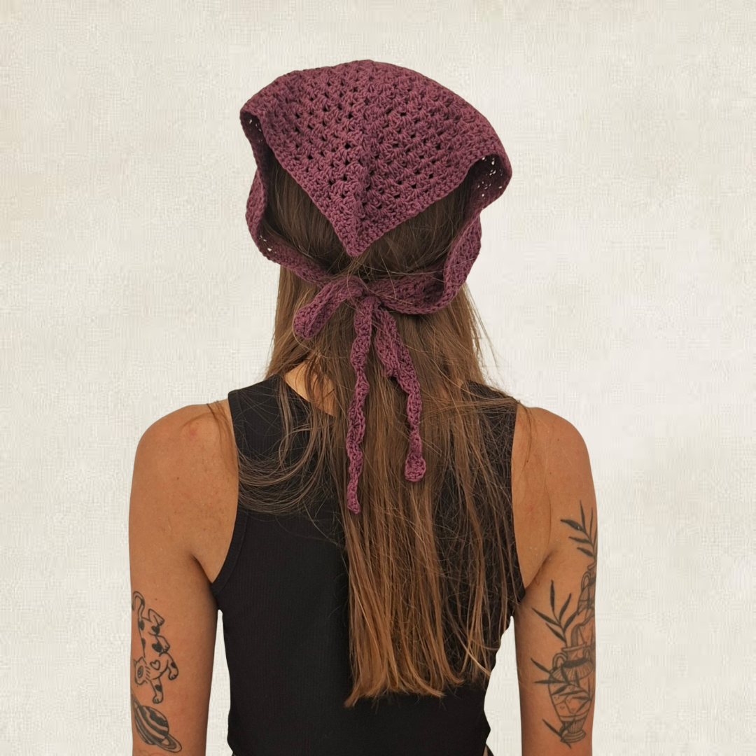 Purple crocheted bandana