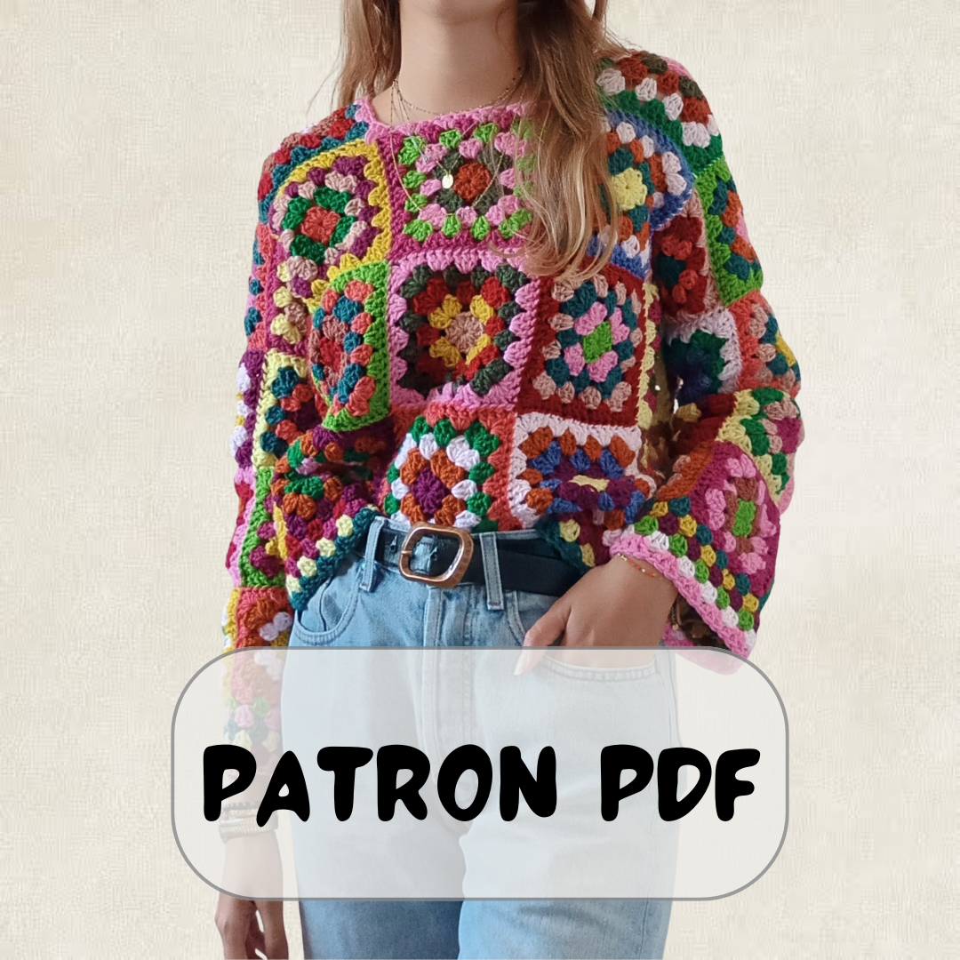 Crochet Pattern Multi-Coloured Granny Square Sweater – PDF Crochet Pattern