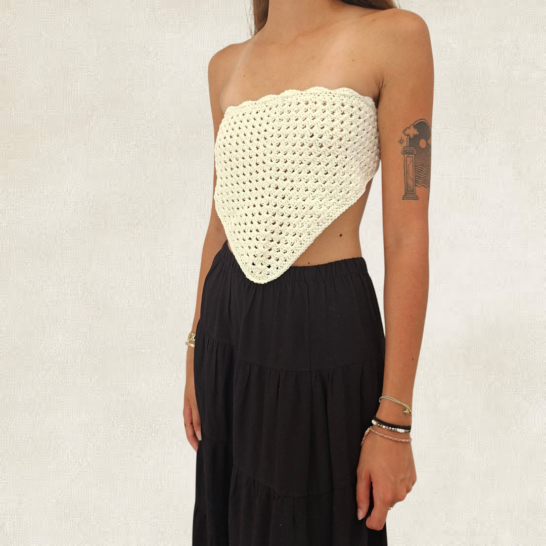 White crocheted bandana