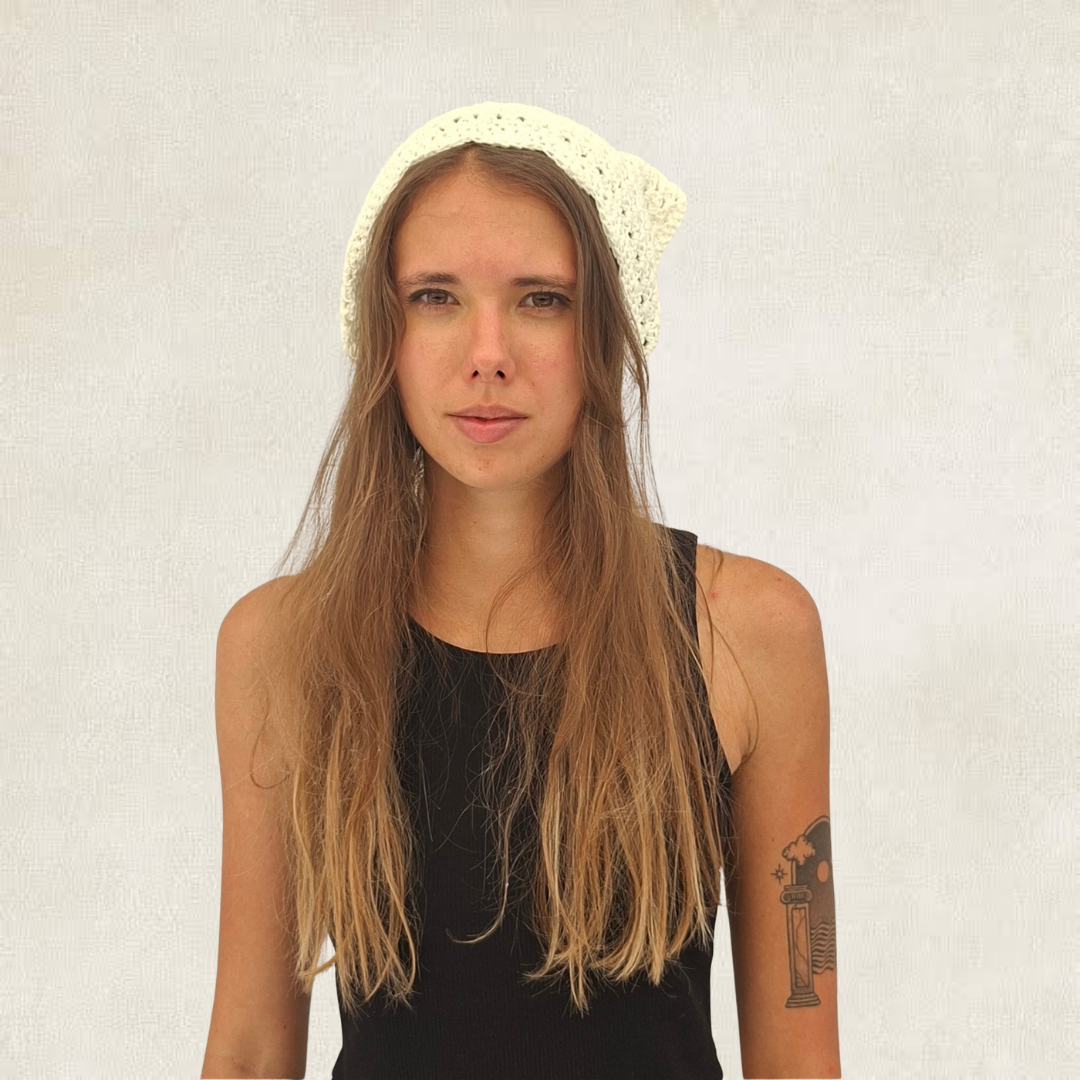 White crocheted bandana