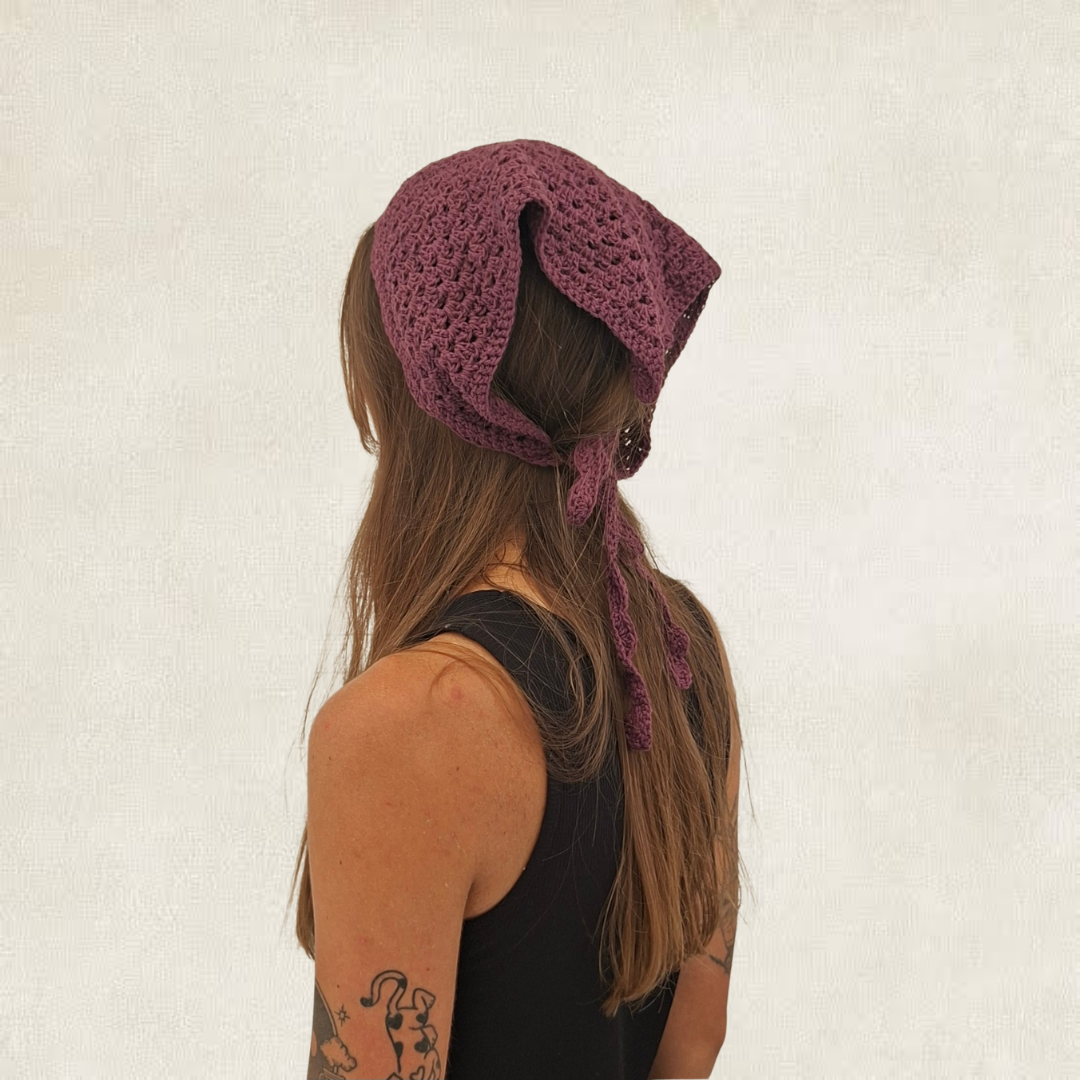 Purple crocheted bandana