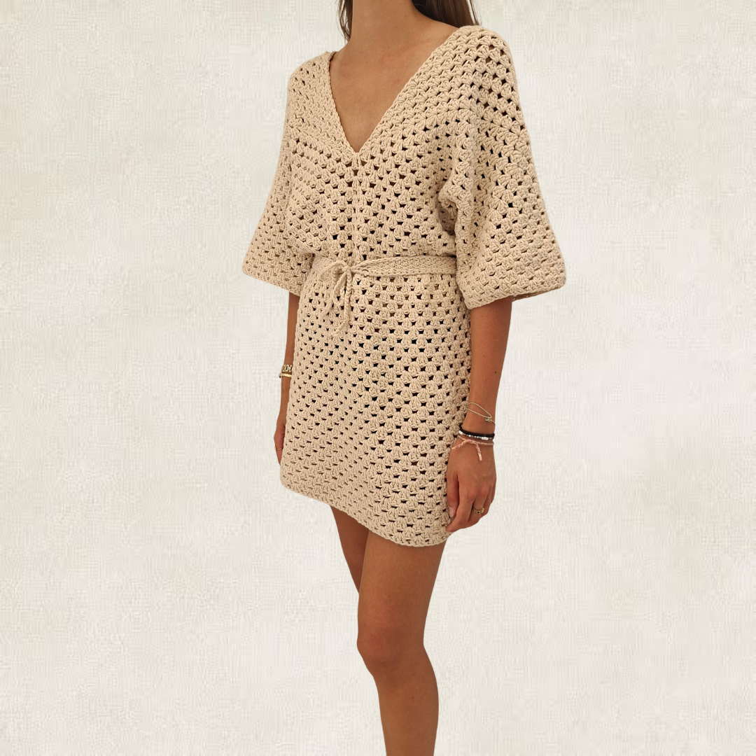 Robe d'été bohème beige en crochet
