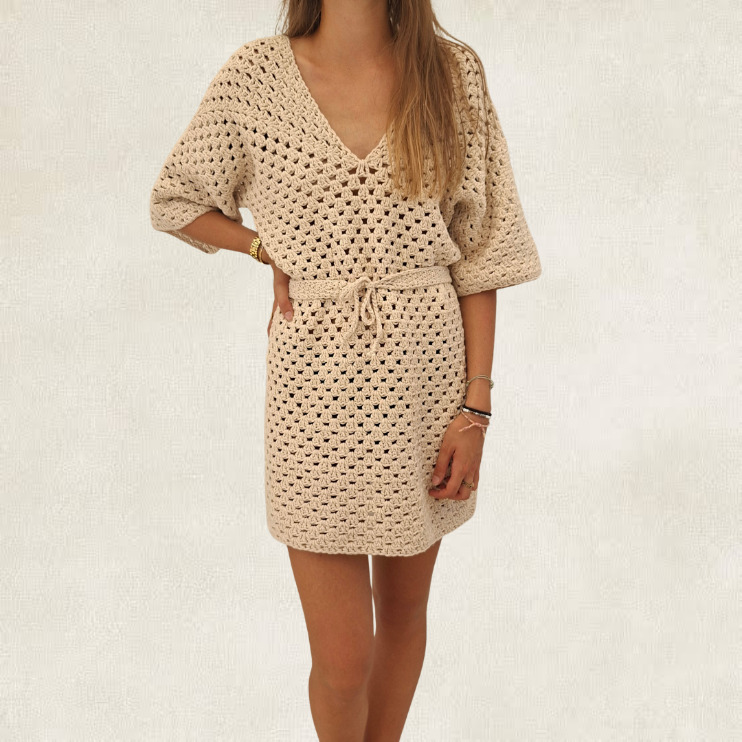 Robe d'été bohème beige en crochet