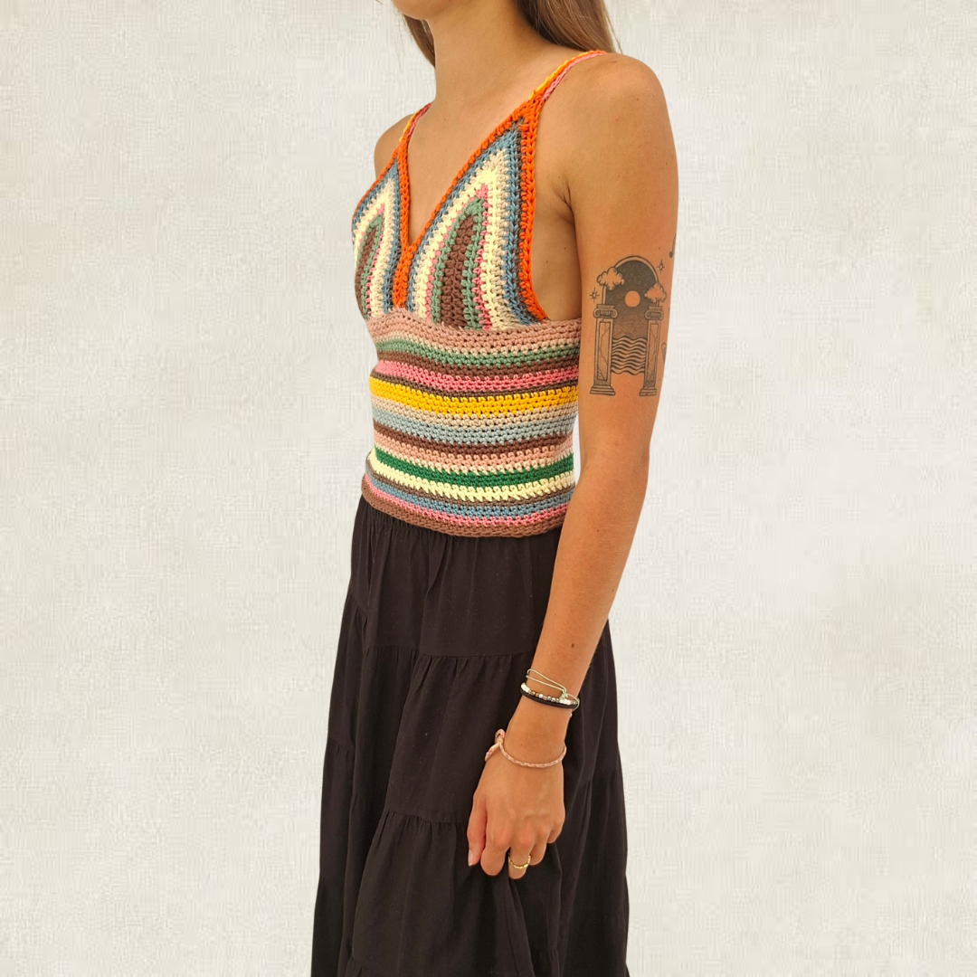 Débardeur rayé multicolore en crochet