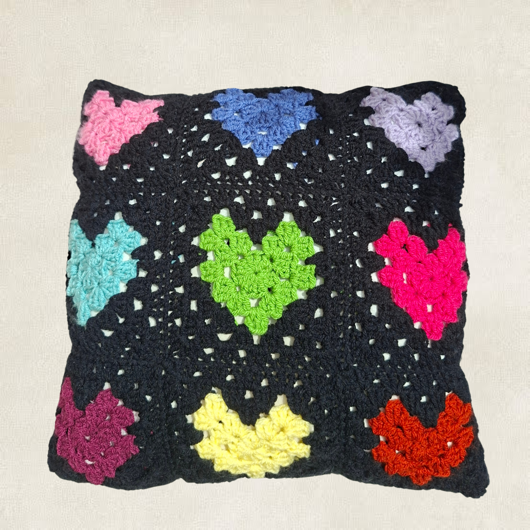 Crochet heart pillow