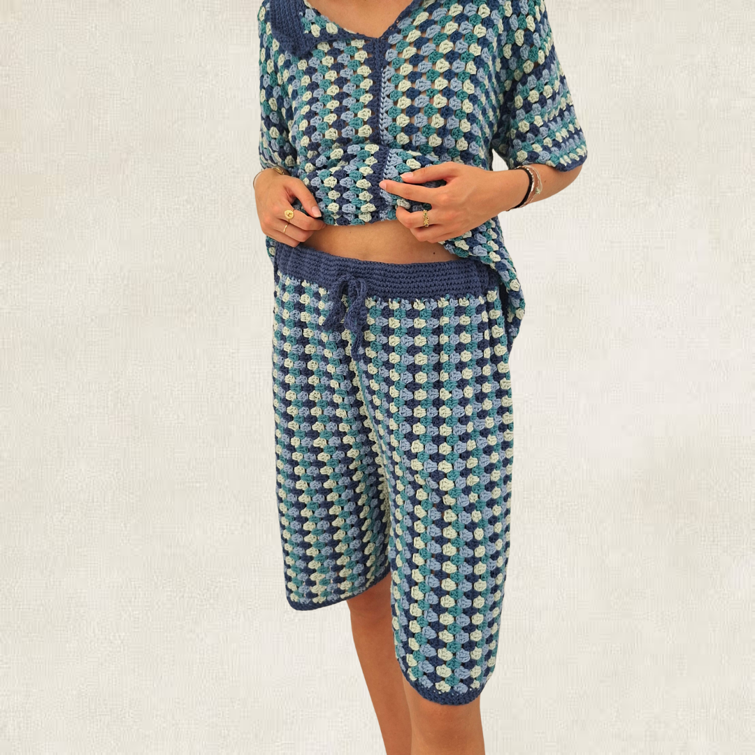 Ensemble rayé bleu Homme en crochet