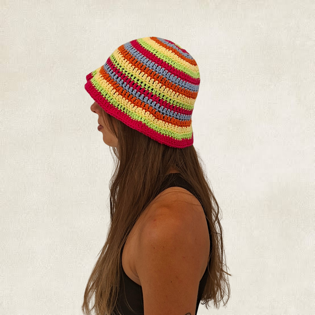Modèle Crochet Bob rayé multicolore – Patron PDF Chapeau d'Été Crochet