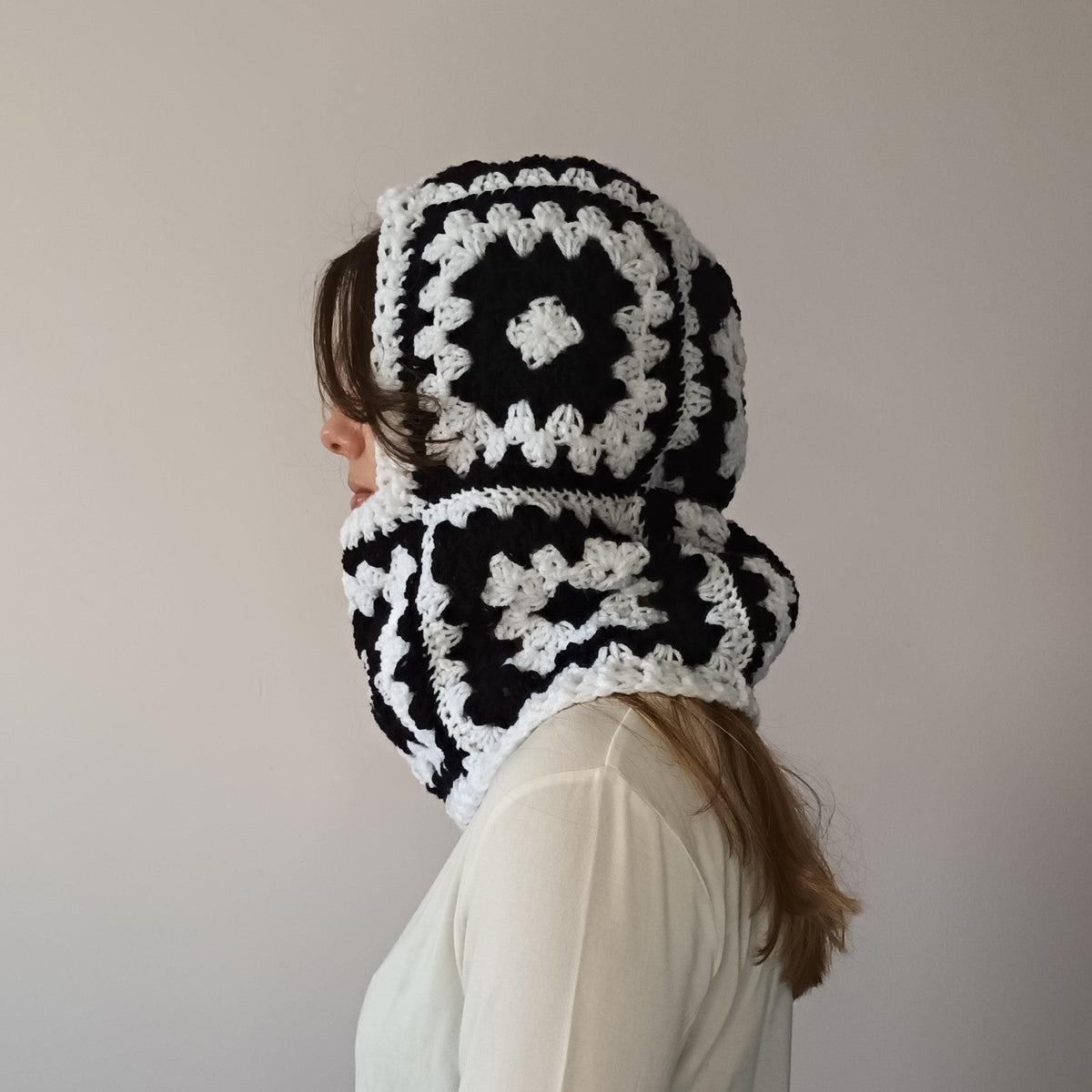 Black & White Granny Square Balaclava Crochet Pattern – PDF Crochet Pattern