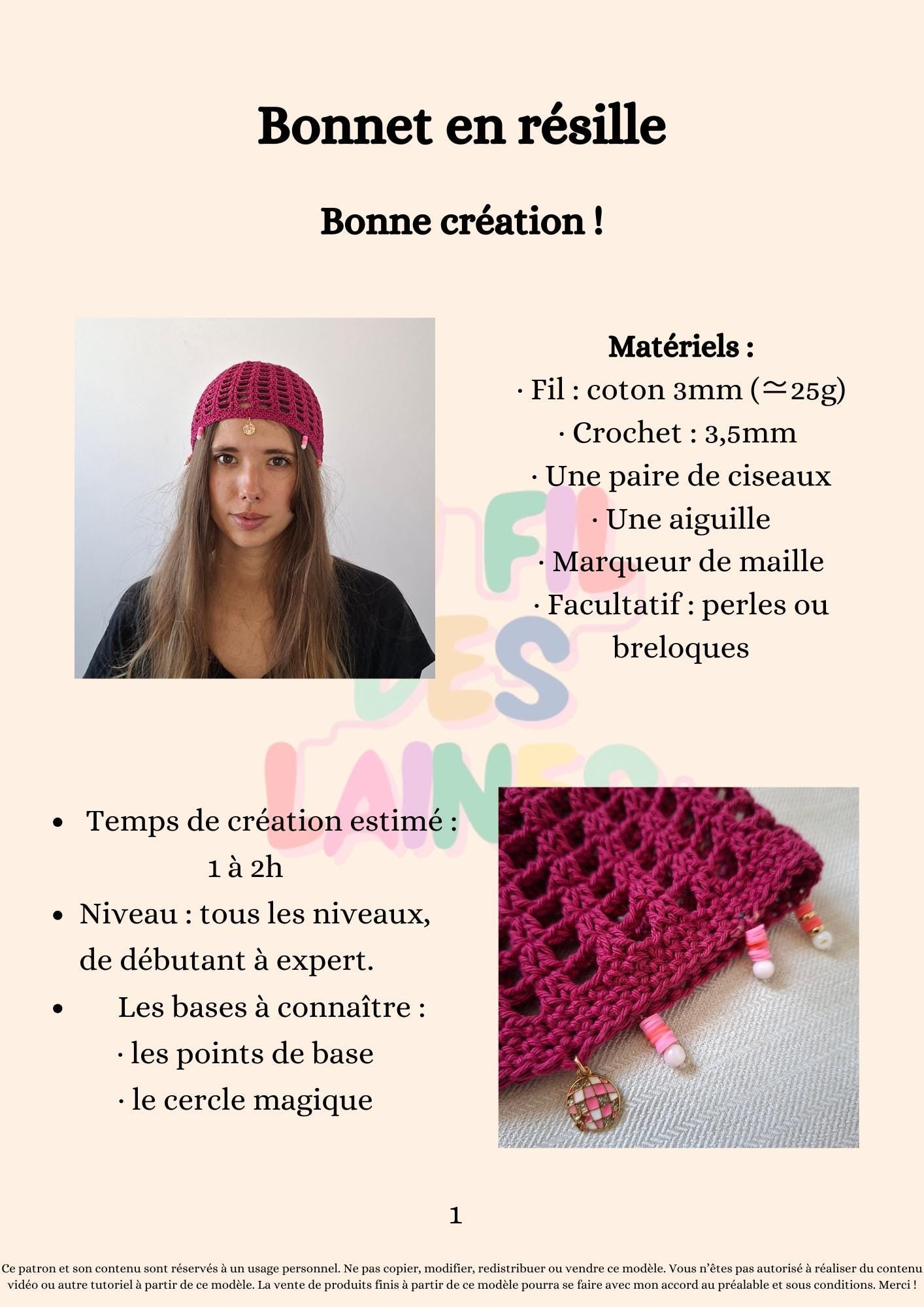 Modèle Crochet Bonnet Résille – Patron PDF Chapeau d'Été Crochet