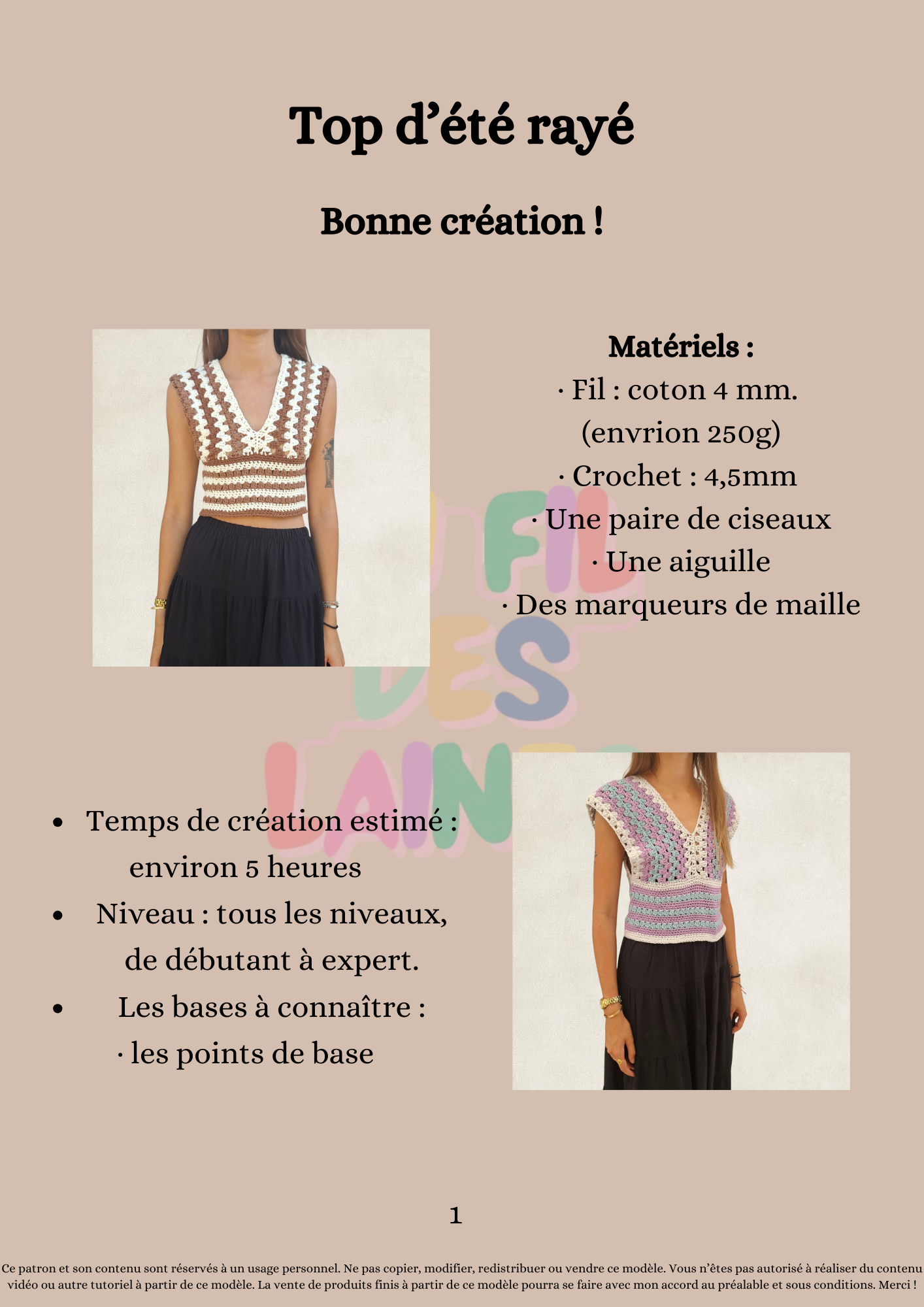 Modèle Crochet Top d'été rayé – Patron PDF Crochet