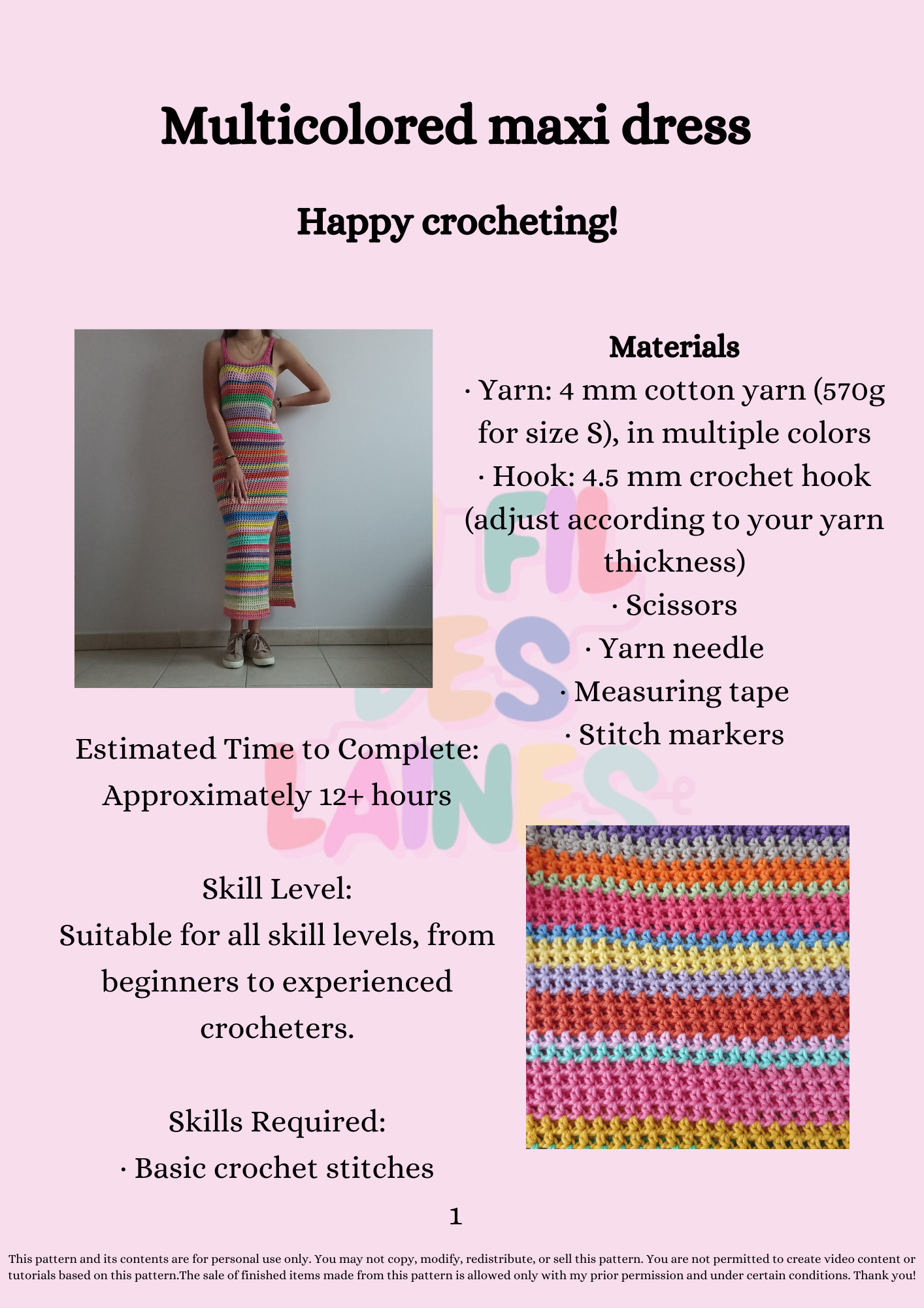 Crochet Pattern Long Multicolor Striped Dress – PDF Crochet Pattern