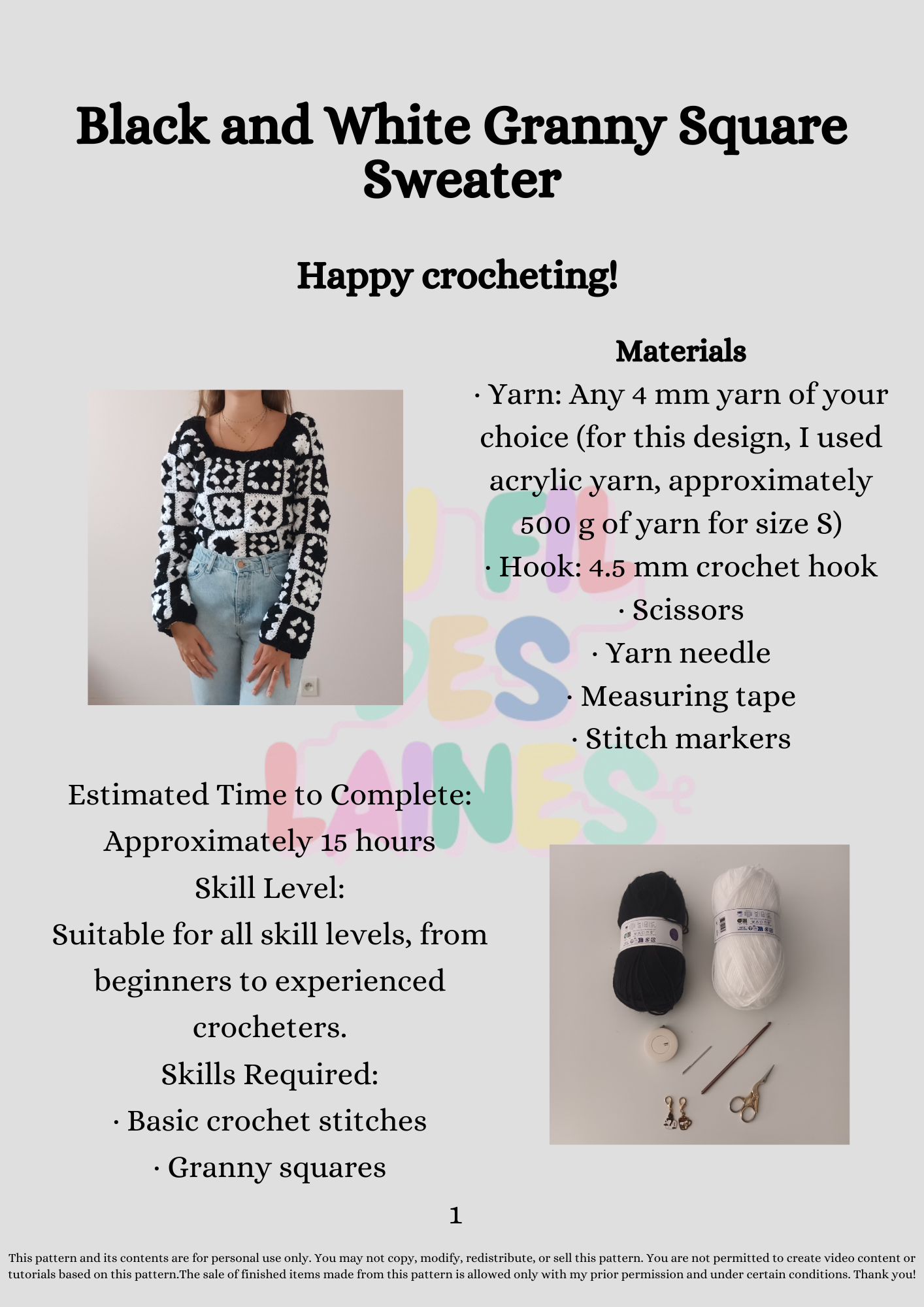 Granny Square Sweater Crochet Pattern Black&White – PDF Crochet Pattern