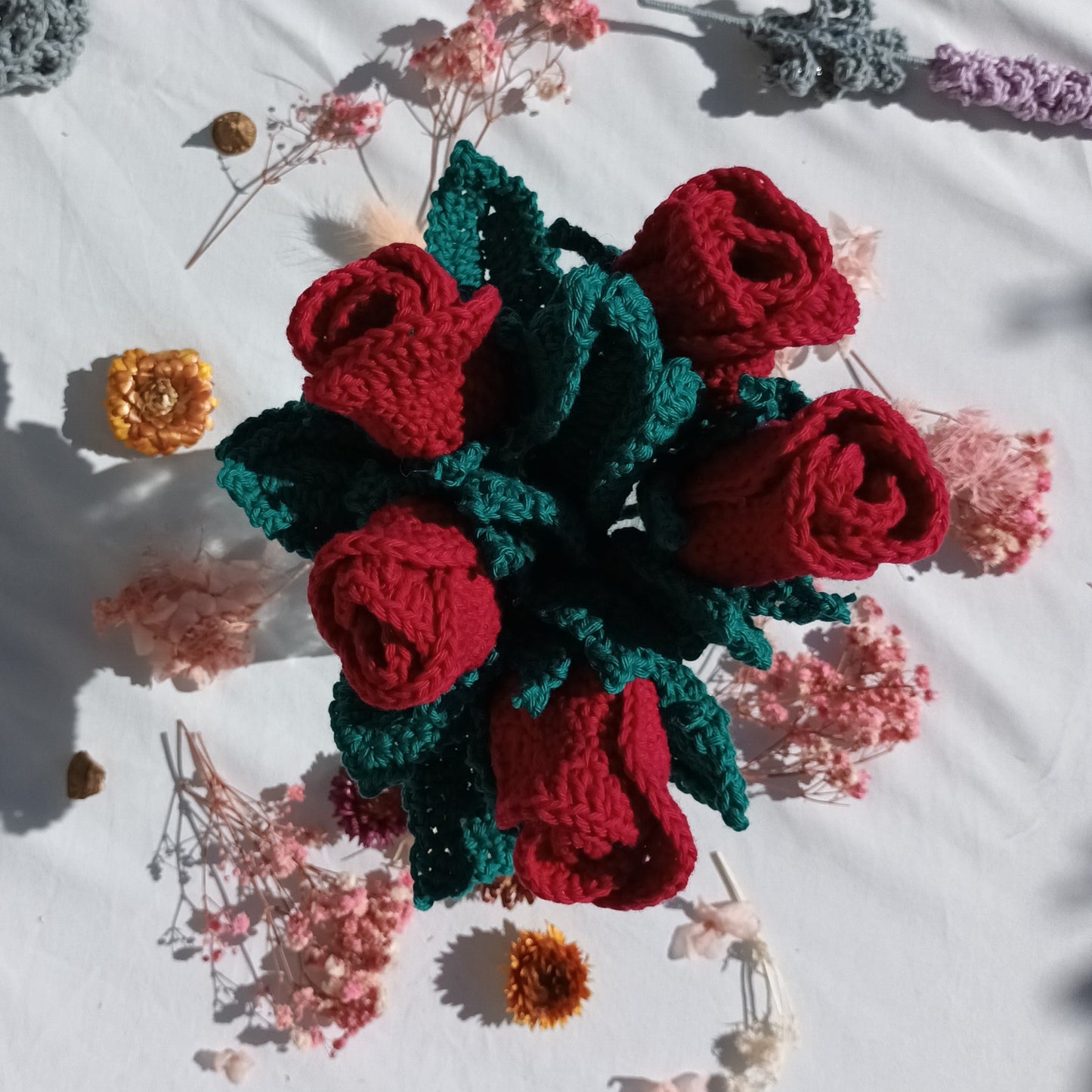 Crocheted rose bouquet + Essential oil perfume