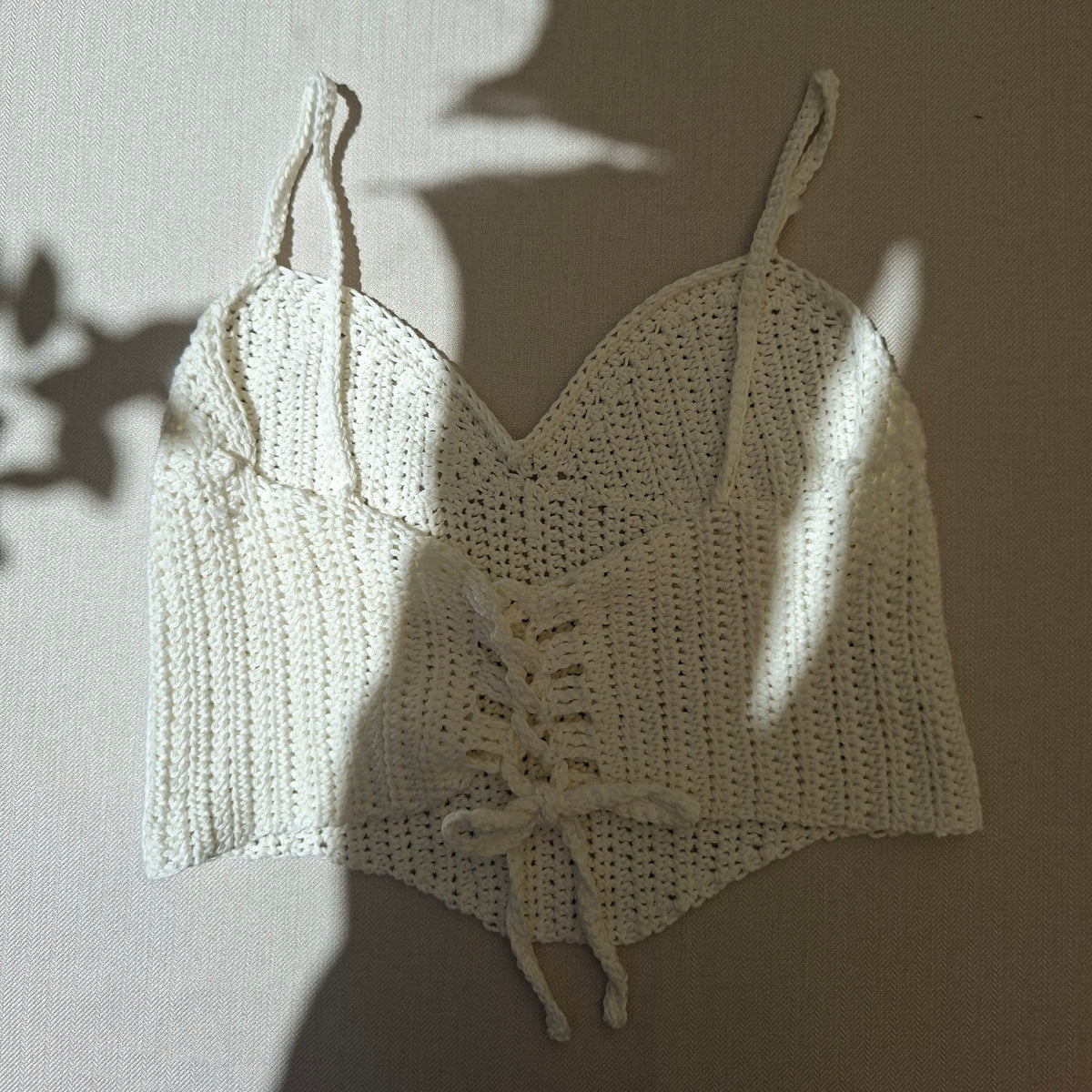 White crocheted "corset" top
