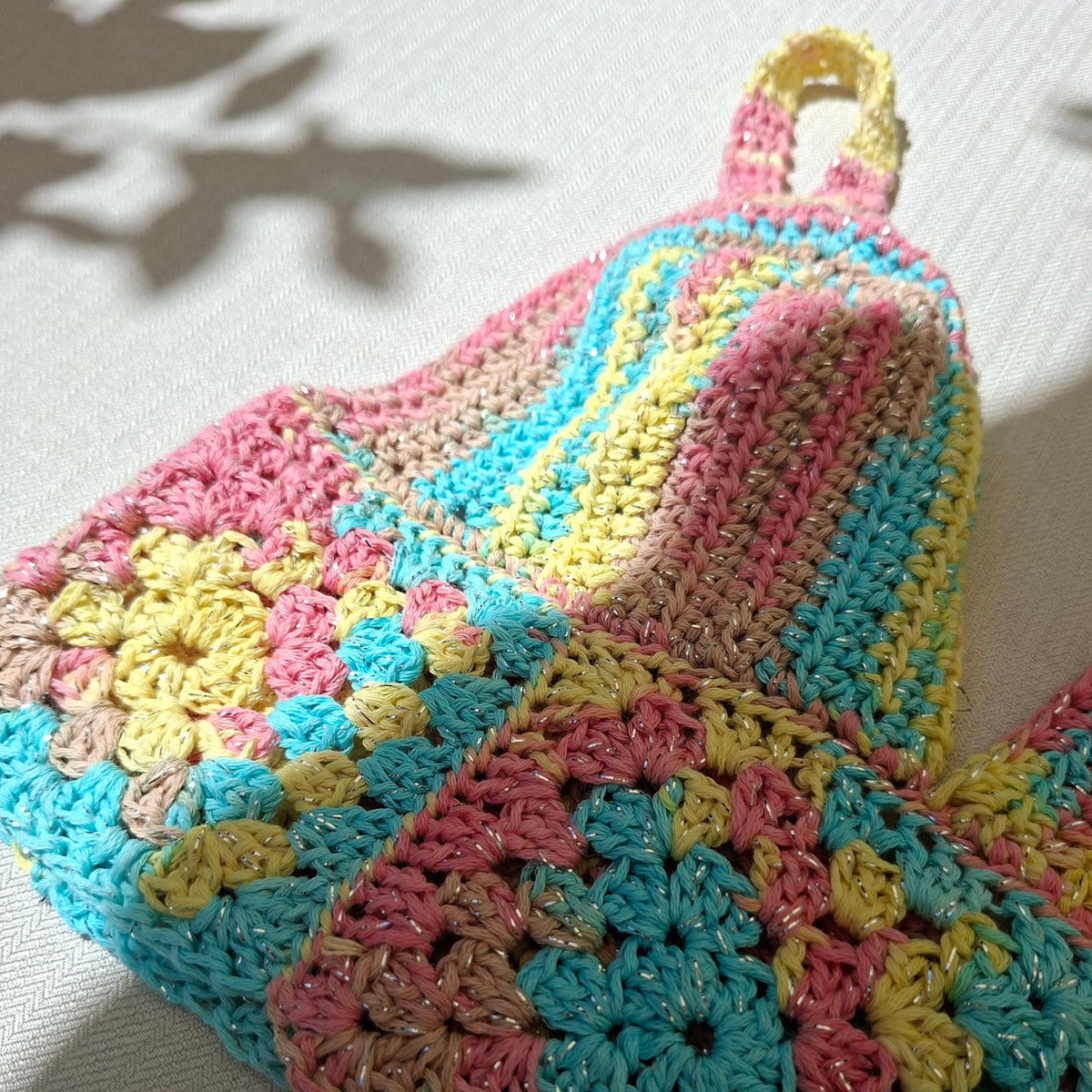 Cropped multicoloured silver crochet top
