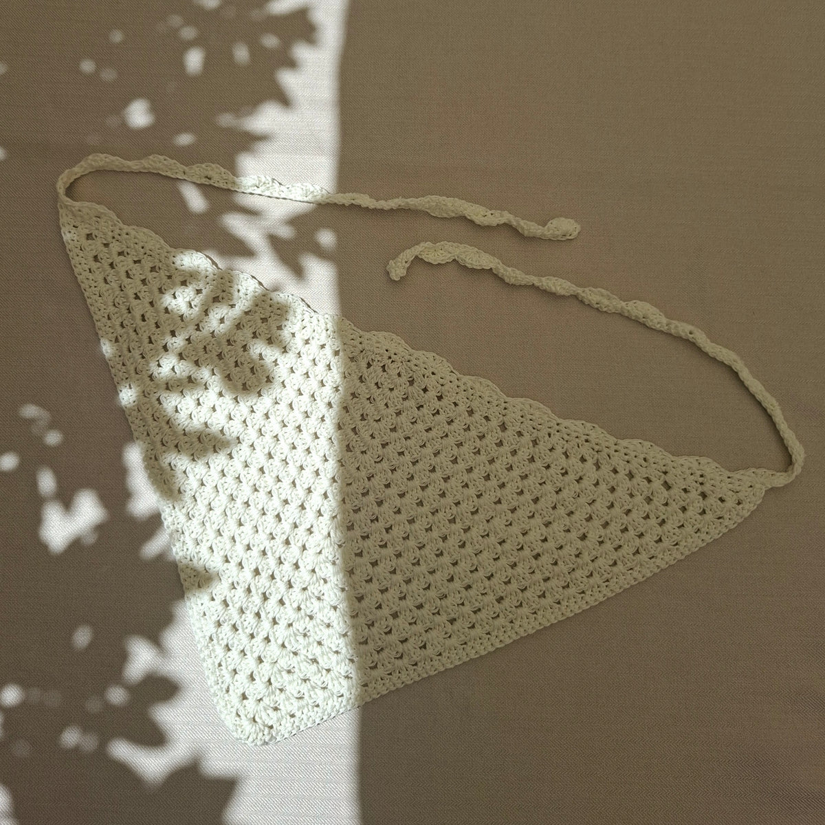 White crocheted bandana